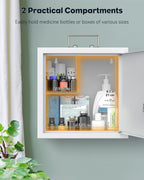 Uniclife Wall Mount Medicine Cabinet with Key Lock & Handle Locking First Aid Cabinet Lockable Medical Cabinet Medium Medicine Organizer Secure Steel Wall Cabinet Metal Storage Box, White