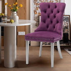 Velvet Upholstered Dining Chairs Set of 6, Modern Kitchen Side Chairs with Nailhead Trim and Silver Plated Leg, Metal Pulling Ring for Dining Room Living Room(Purple-Silver Plated Leg)