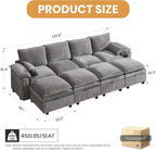 130" U Shaped Modular Sectional Sofa, Couch with Ottoman Storage, Chenille Cloud Couch with Plush Deep Seating for Living Room, Bedroom (Light Grey, 8 Seat)