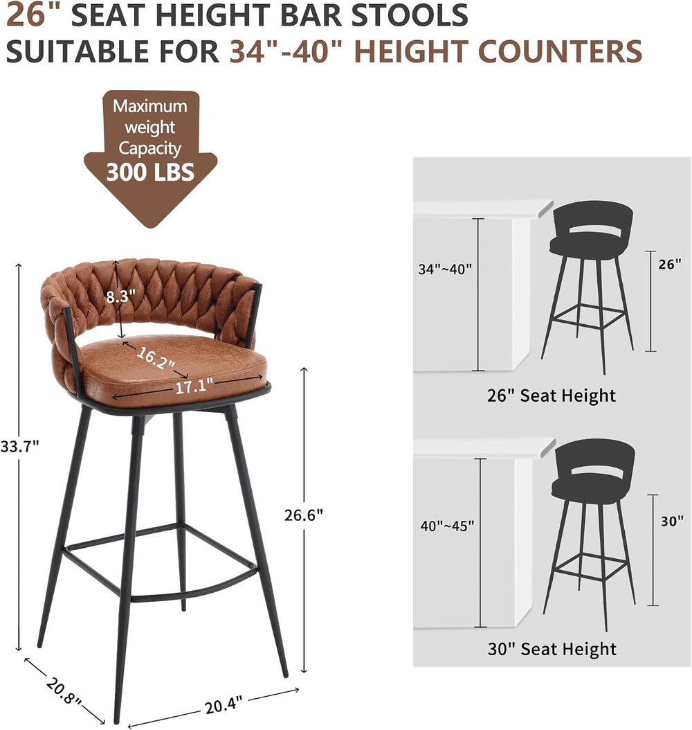 BV Counter Height Bar Stools Set of 4, 26 inch Seat Height Bar Stools, 180° S...