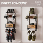 Motorcycle Helmet Holder Wall Mounted, Helmet Holder Wall Mount with Helmets Rack and Hooks for for 6 Helmets, Riding Suits & Accessories, Sturdy Construction Storage Organizer for Entryway or Garage