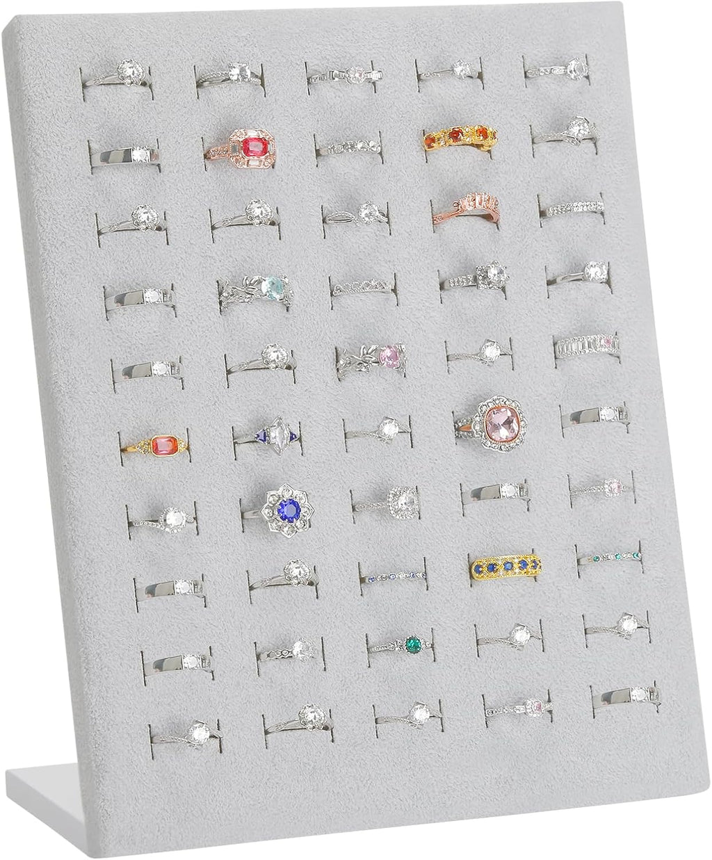 KUKUVR Velvet L-Shaped 50 Slots Ring Earring Holder Display Stand (Grey) | jewelry Ring Earring Organizer Case Tray for Women & Selling Show