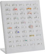 KUKUVR Velvet L-Shaped 50 Slots Ring Earring Holder Display Stand (Grey) | jewelry Ring Earring Organizer Case Tray for Women & Selling Show