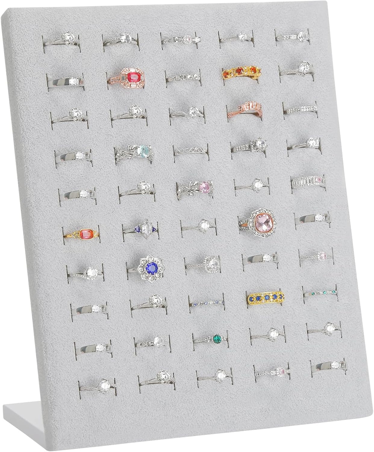 KUKUVR Velvet L-Shaped 50 Slots Ring Earring Holder Display Stand (Grey) | jewelry Ring Earring Organizer Case Tray for Women & Selling Show