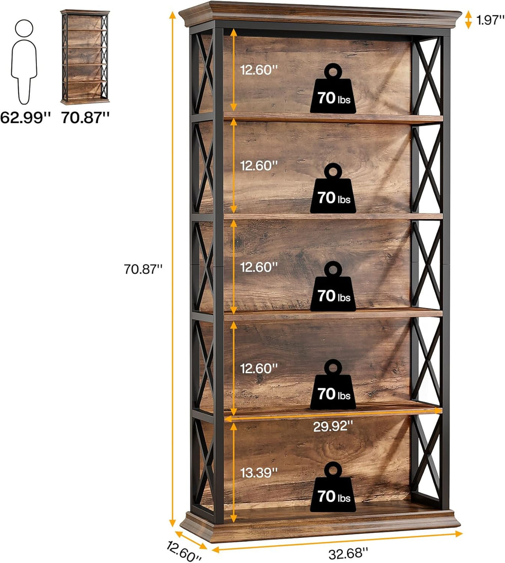 Tribesigns 6-Tier Bookcase, 71 Inches Industrial Bookshelves and Bookcase