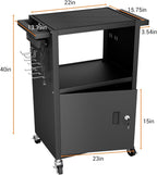 Mobile AV Cart with Push Handles, Heavy Duty Rolling Media Cart with Customized Pegboard & Hooks, Multipurpose Utility Cart with Extra Storage Space, 4 Outlets