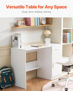 VEVOR Small Desk with Drawers, Wooden Table for Home Office, Small Computer Desk with Storage, Vanity Desk with Drawers, Study Table for Adults/Students for Drawing, Reading, Writing, White