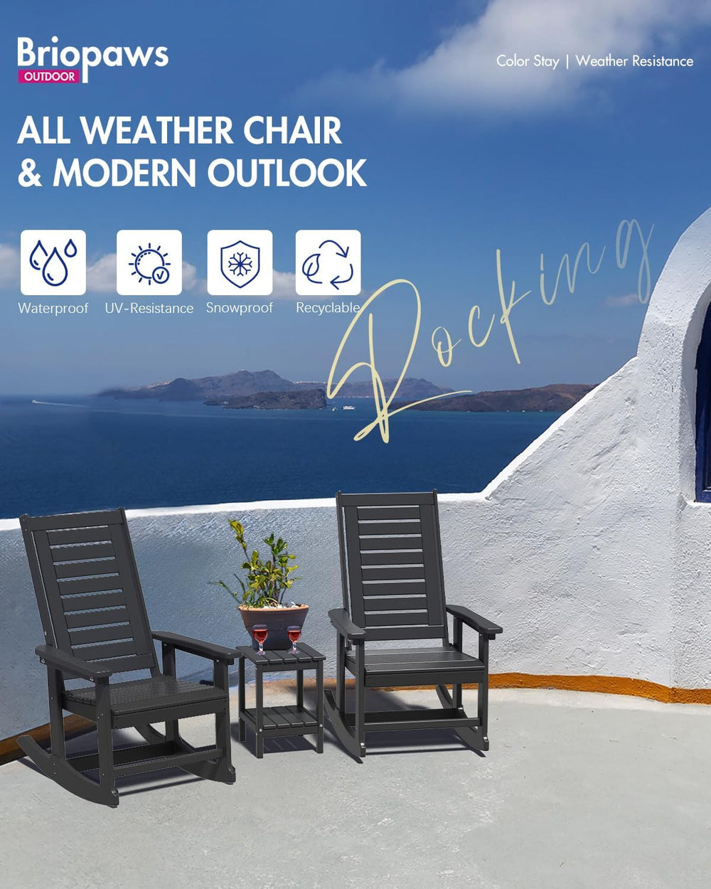 BRIOPAWS Outdoor Rocking Chairs | Set of 2 | Porch Rockers | HDPE Plastic| Bl...