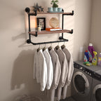 30in Industrial Pipe Clothing Rack,2-Tier Wall Mounted Clothes Rack, Pipe Clothing Rack with Shelf, Wall Hangers for Clothes, for Bedroom, Laundry, Living Room, Retail Store