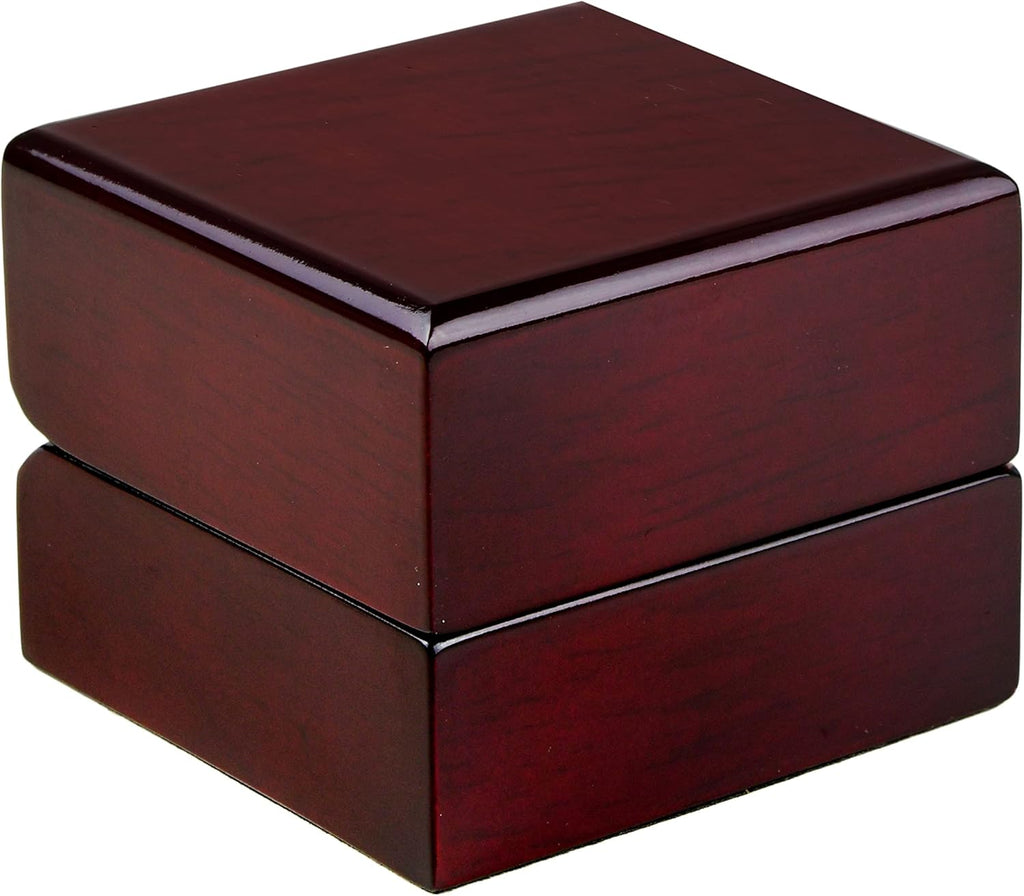 Allure - Luxury Ring Boxes With LED Light, Square Shaped Elegant Diamond Ring Case, For Unique Proposal Or Wedding, Small, Mahogany Wood With White Leatherette Insert Jewelry Display Gift Box. 6 Boxes