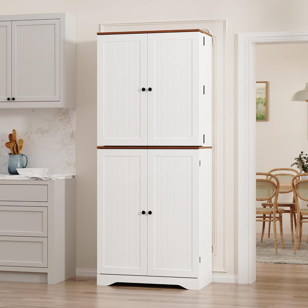 Furnify 72" Tall Kitchen Pantry Cabinet with Door Organizer, White | Far...