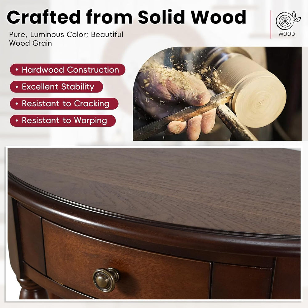Solid Wood Console Table with Drawer and Shelf,Half Moon Porch Table,Semi Cir...