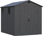 Greesum 6×8FT Plastic Outdoor Storage Shed with Floor, Resin Storaged Sheds with Lockable Double Door, Windows & Vents, All-Weather Tool Sheds for Garden, Backyard, Patio, Dark Gray