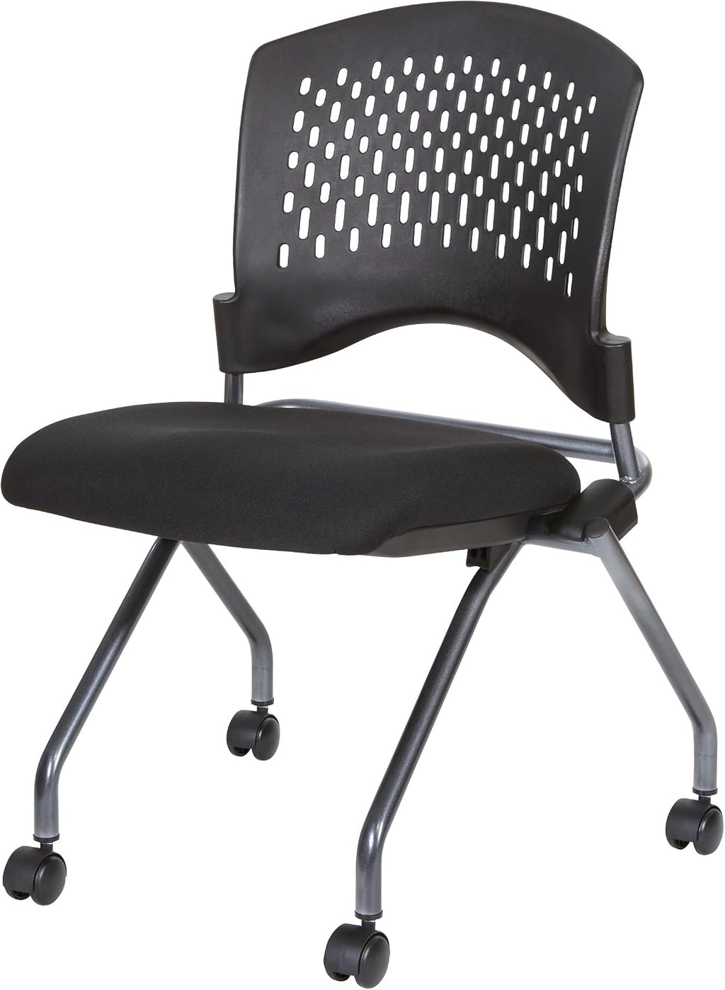 Office Star Deluxe Ventilated Plastic Wrap Around Back Folding Nesting Chair 2 Pack, Coal FreeFlex Fabric