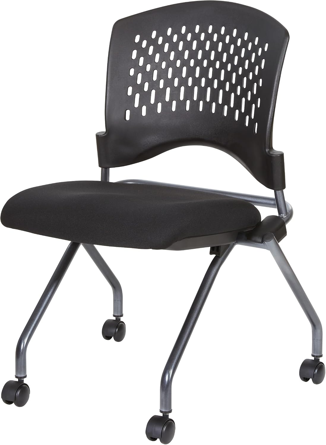 Office Star Deluxe Ventilated Plastic Wrap Around Back Folding Nesting Chair 2 Pack, Coal FreeFlex Fabric