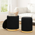 Giantex Ottoman with Storage - Set of 2 Storage Ottomans, 1 Large & 1 Small Nesting Ottoman Side Table, Upholstered Velvet/Linen Round Foot Rest Vanity Stool for Bedroom Living Room (Black)