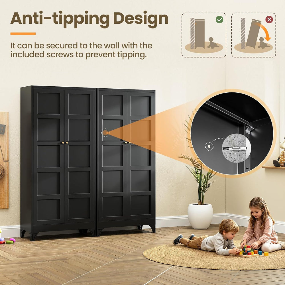 Yizosh Metal Storage Cabinet with 2 Doors and 4 Adjustable Shelves - 71"...