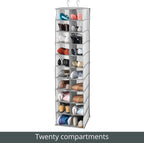 mDesign Soft Fabric Closet Organizer - Holds Shoes, Handbags, Clutches, Accessories - Large, 20 Shelf Over Rod Hanging Storage Unit - Gray