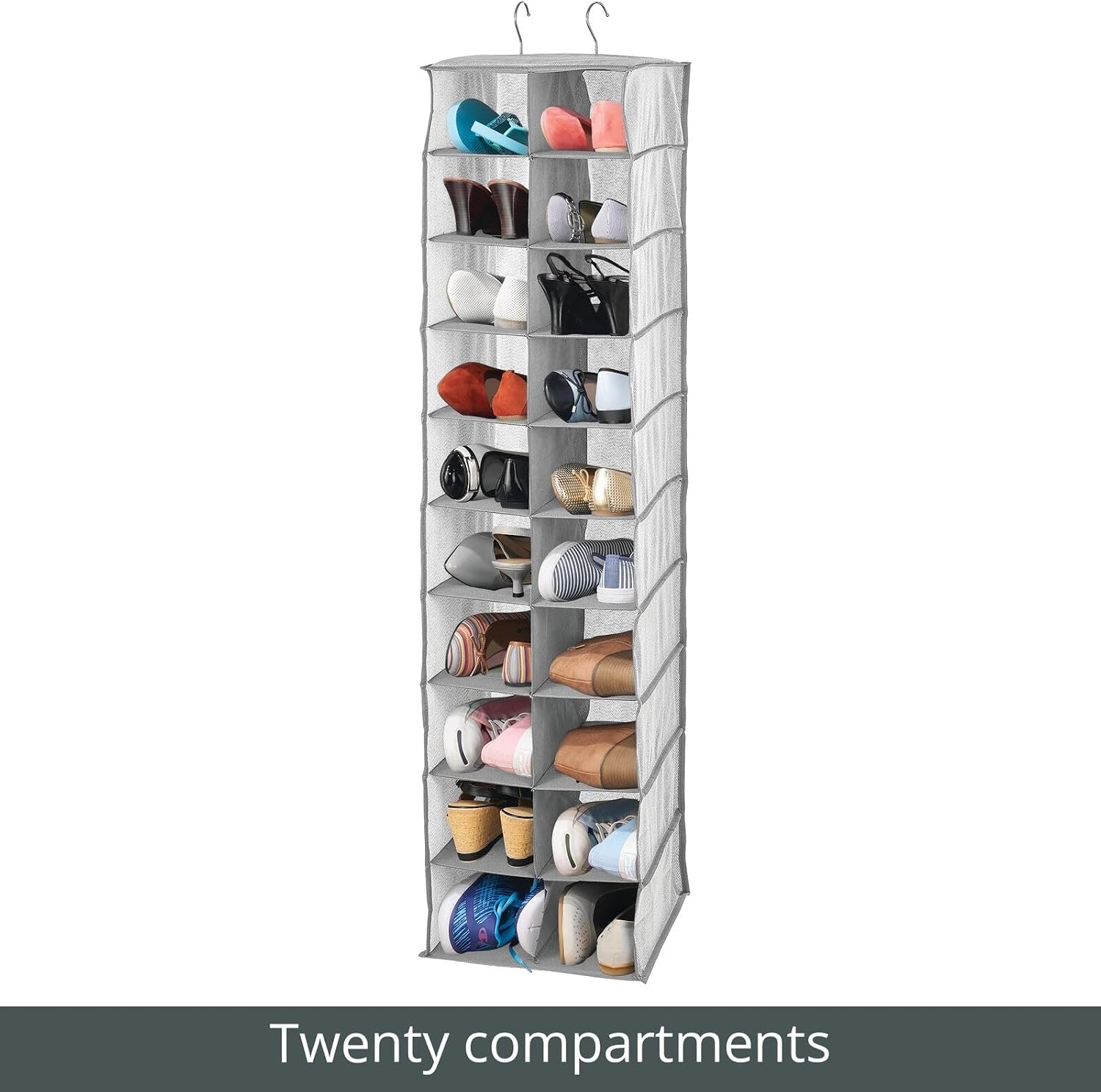 mDesign Soft Fabric Closet Organizer - Holds Shoes, Handbags, Clutches, Accessories - Large, 20 Shelf Over Rod Hanging Storage Unit - Gray