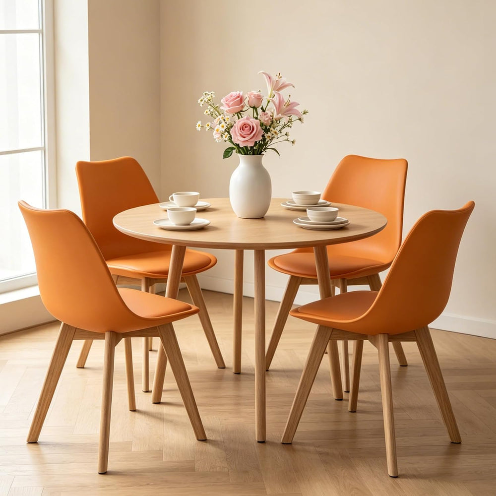 Dining Chairs Set of 4, PU Leather Kitchen Chairs,Wood Legs (Orange, 4 PC)