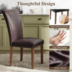 Stylish Dining Chairs Set of 4, Upholstered Parsons Dining Room Chair with Nailhead Trim, Kitchen Room Chair with Thick Cushions and Wood Legs, Nailhead Trim, Dark Brown Leather
