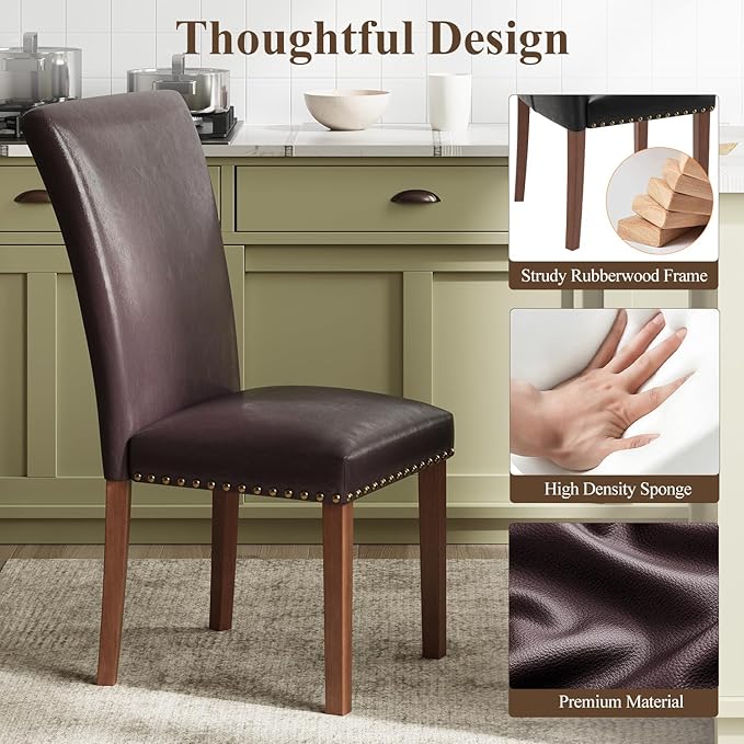 Stylish Dining Chairs Set of 2, Upholstered Parsons Dining Room Chair with Na...