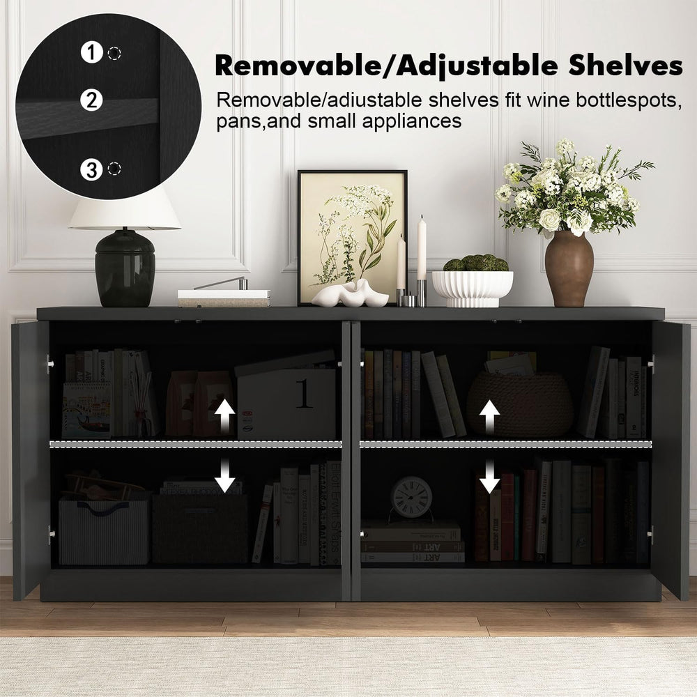 Fluted Sideboard Buffet Cabinet, 63" Credenza Storage Cabinet with 4/6 D...