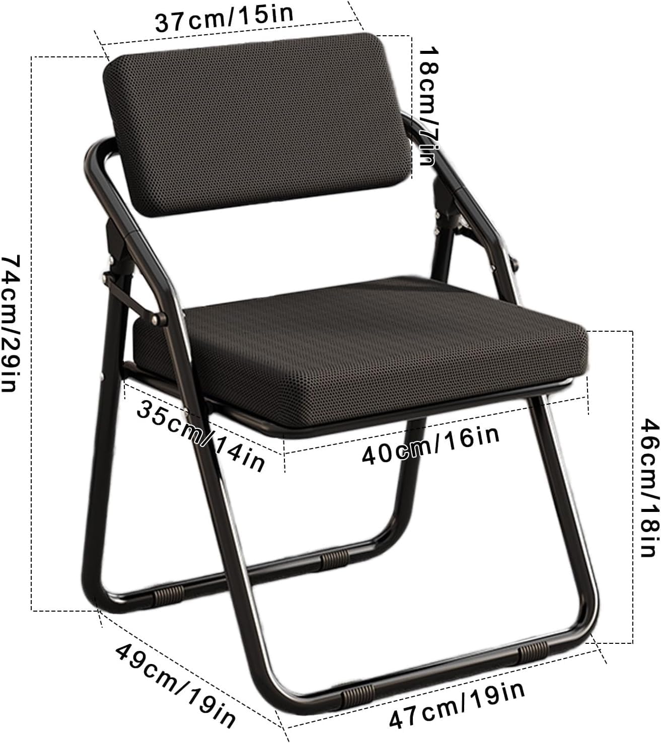 Portable Mesh Foldable Chair, Ergonomic Folding Dining, Comfortable Breathable Folding with Cushion,(Black)