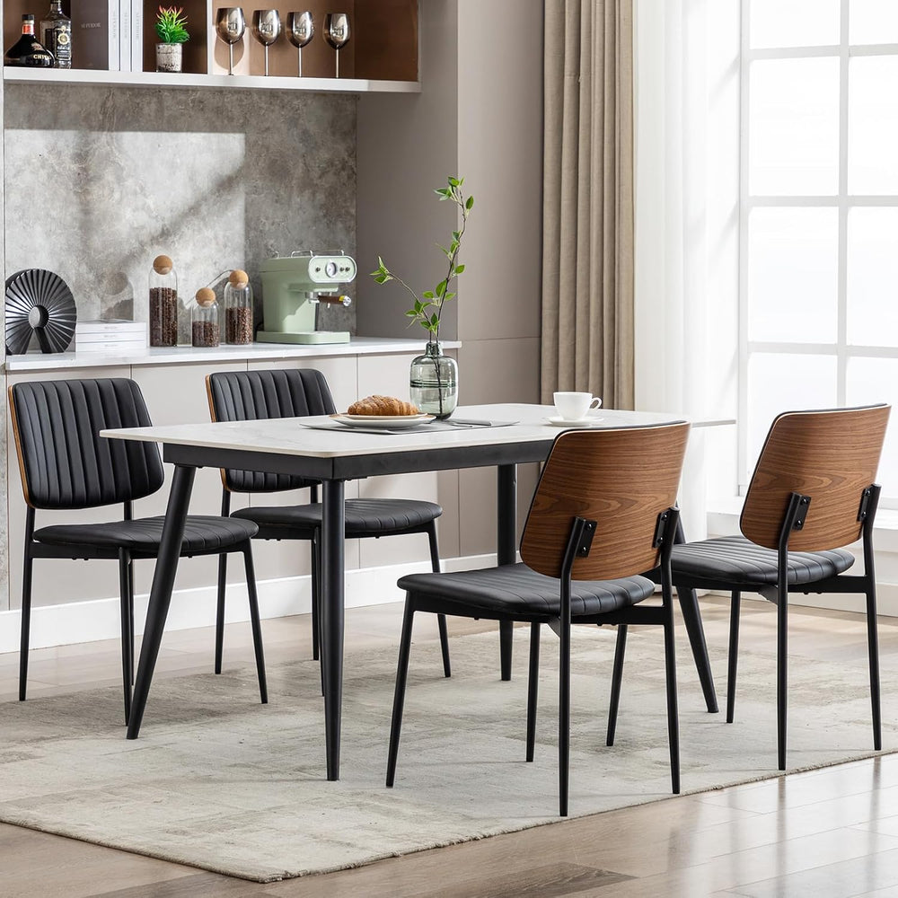 Okeysen Black Leather Dining Chairs Set of 2, Mid Century Modern Dining Chair...