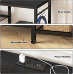 YGEOMER TV Stand for Up to 75 Inch TVs, Entertainment Center with Power Outlet and Open Storage Shelves, TV Media Console Table for Living Room and Bedroom, Black