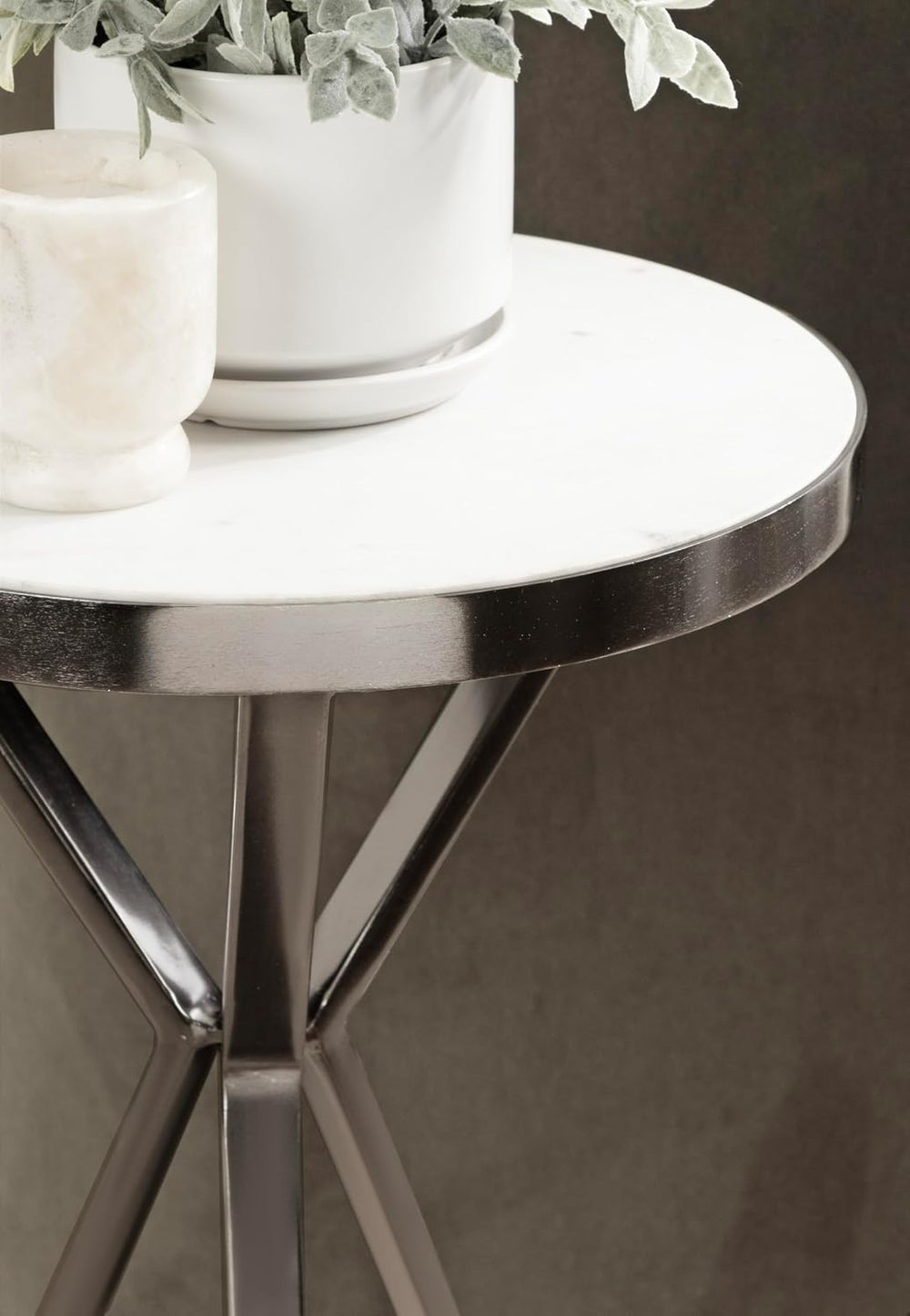 Kate and Laurel Gribben Modern Round Marble Side Table, 14 x 14 x 24, White a...