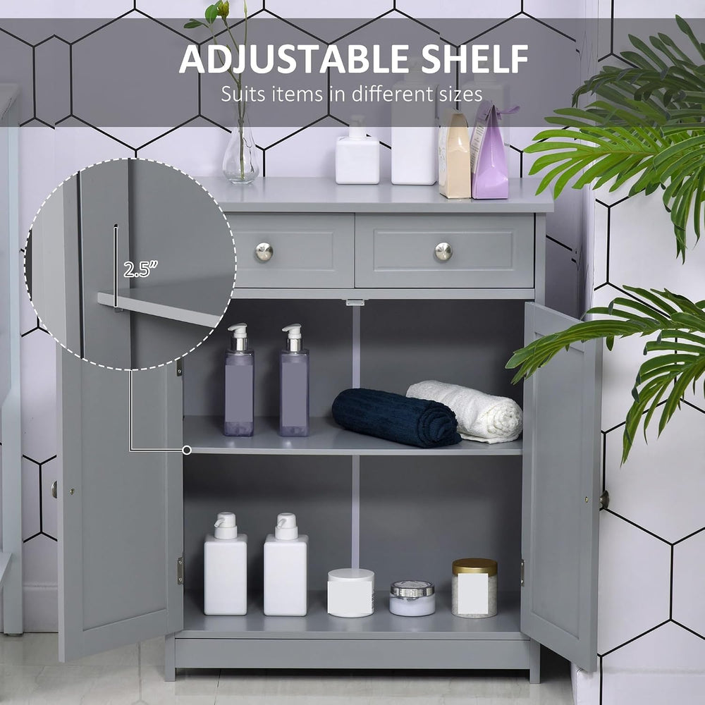 Floor Cabinet with 2 Doors, 2 Drawers and Adjustable Shelf, Freestanding Stor...