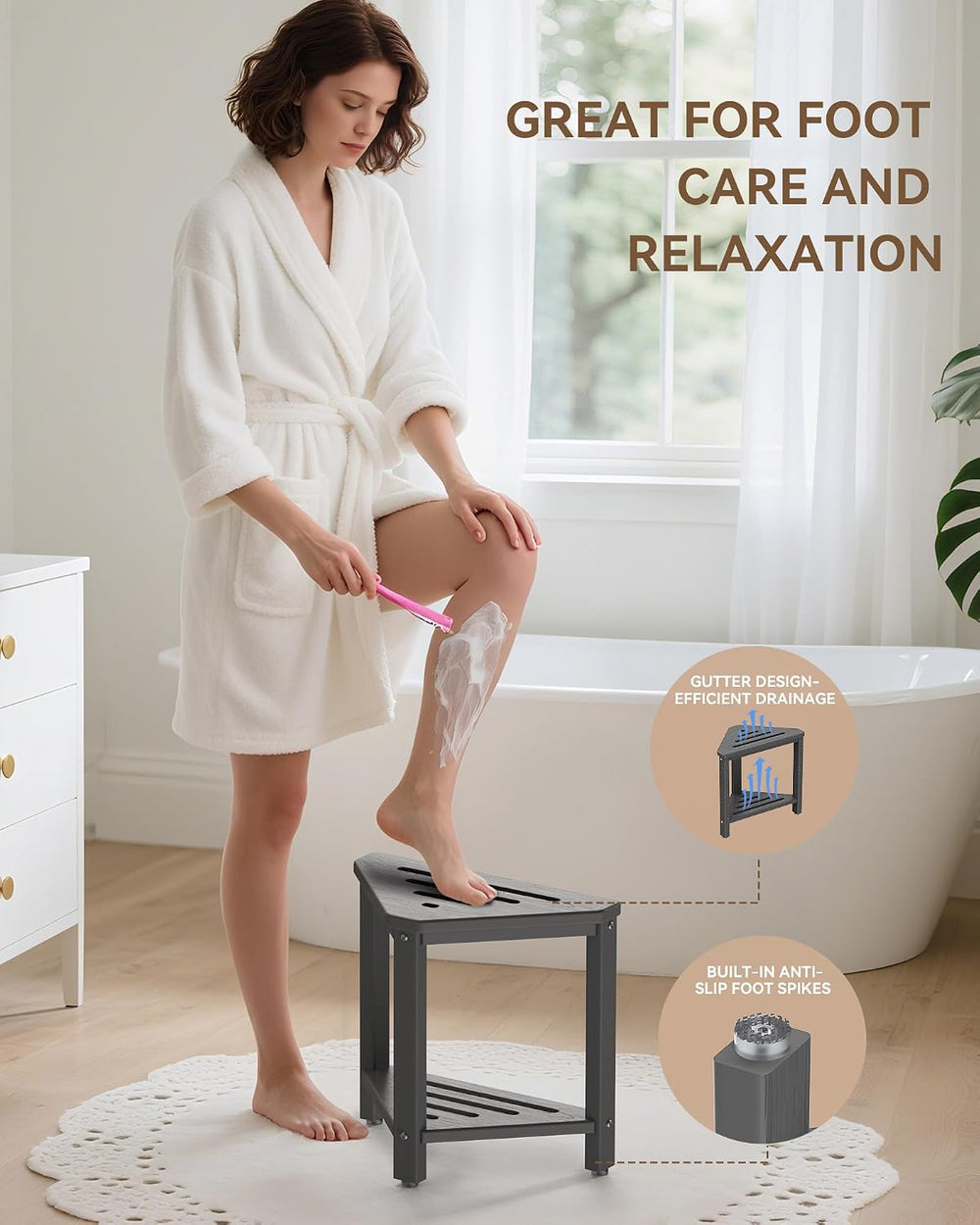 Shower Foot Rest 15in, HDPE Waterproof Shower Stool for Inside Shower, Corner...