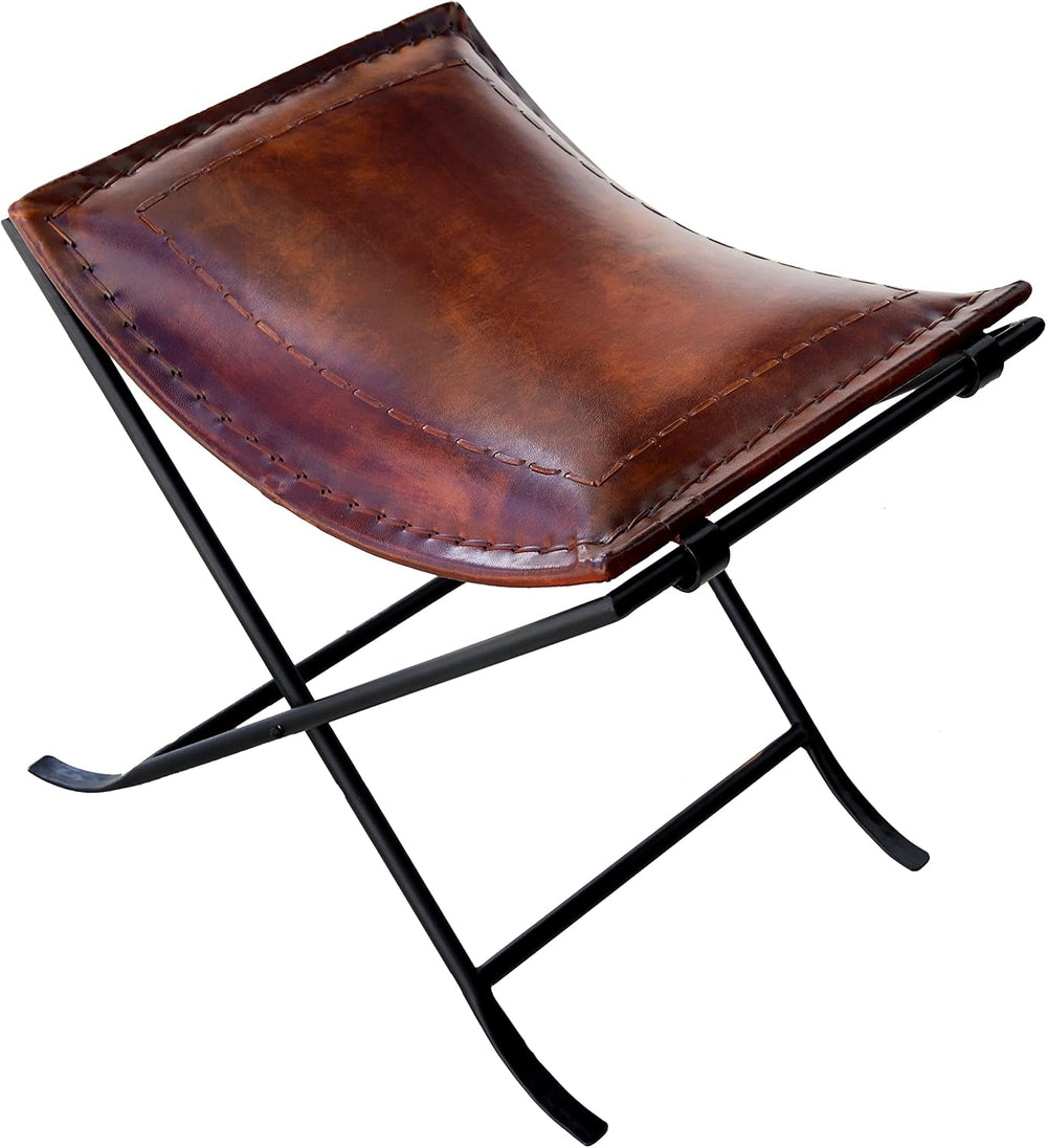 cuero Melton Leather Stool Side Stich Classical Side Stich Stool Bench (Brown)