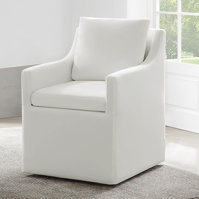 Upholstered Dining Chairs Set of 1, Washable Cover Modren Deskchair with 4 Casters & Hidden Storage for Dining Room, Living Room, Home Office, Cream, 1 Box