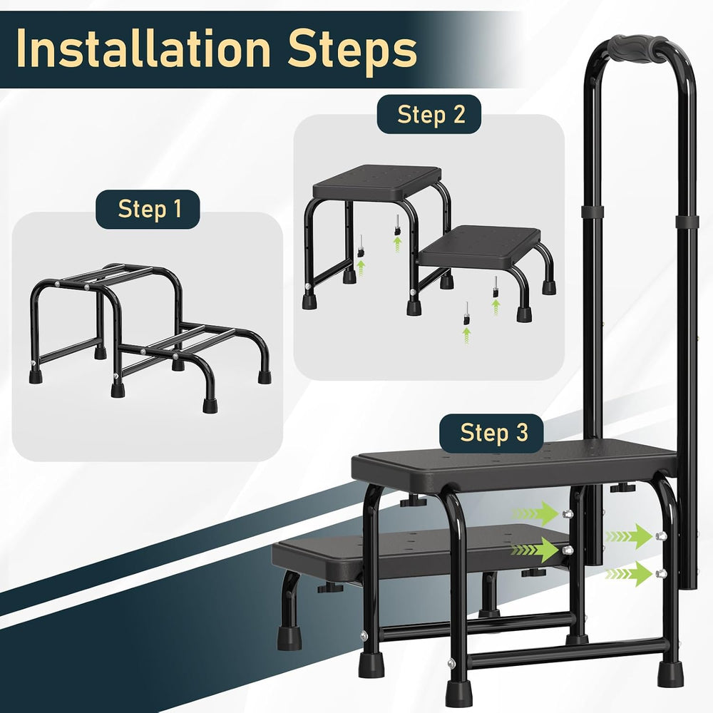Suteck 2 Step Stool with Handle for Elderly Adults, 6-Leg Welded Bedside Step...