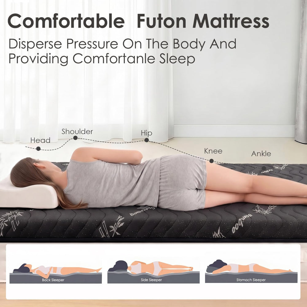 Japanese Floor Futon Mattress, 3.5" Thick Viscose Derived from Bamboo, T...