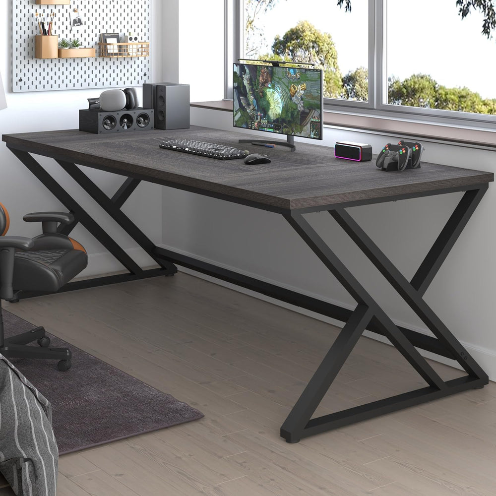 LVB 78.7 Inch Long Executive Desk, Modern Large Computer Office Desk Gray