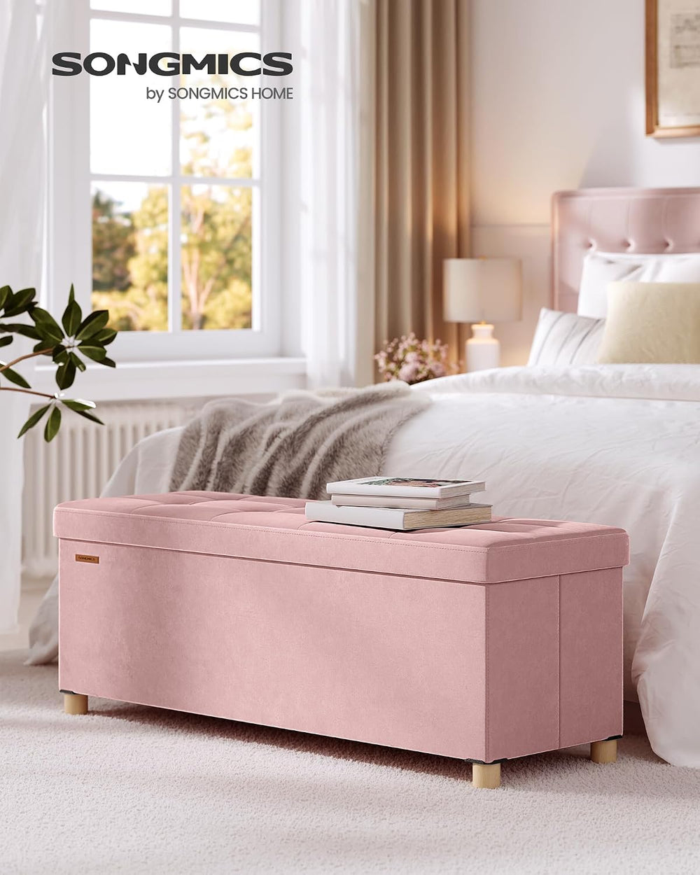 SONGMICS Storage Ottoman Bench, Folding Storage Chest, 15 x 43.3 x 15.7 Inche...