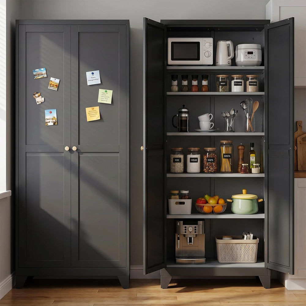 75" Metal Kitchen Storage Cabinet with Doors, Freestanding Steel Pantry ...