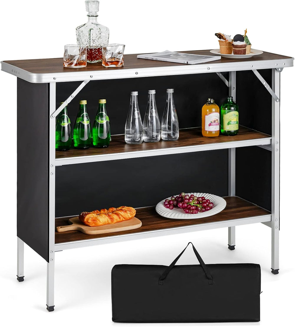 GIANTEX Portable Bar Table for Events, Folding Mobile Bartending Station with...