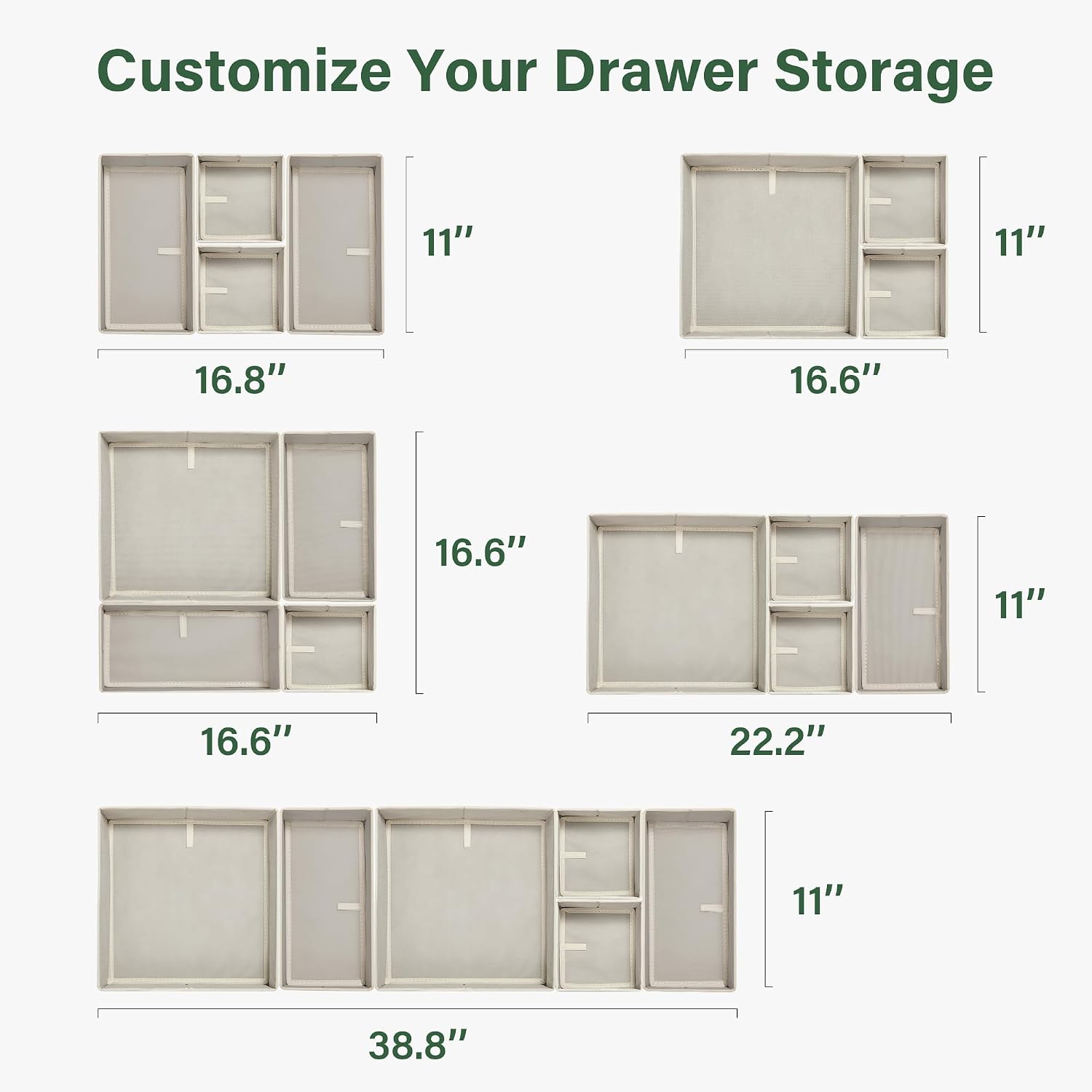 Kootek 16 Pack Drawer Organizer Clothes Dresser Organizers for Clothing | 3 Sizes Bins, Foldable, Breathable Non-Woven Fabric, Closet Organizers and Storage, Easy Assembly, Hold Baby Clothes, Nursery