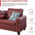 LeatherL Shaped Couch with Ottoman, Modern Nail-Head Design Comfy Sectional Sofa with Cup Holder & Chaise for Living Room, Bedroom, Office, Red