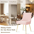 Velvet Dining Chairs Set of 4, Modern Upholstered Kitchen Chair with Pull Handle & Pleated Back, Mid Century Accent Chair with Gold Metal Legs for Vanity,Dining,Kitchen,Living Room, Pink