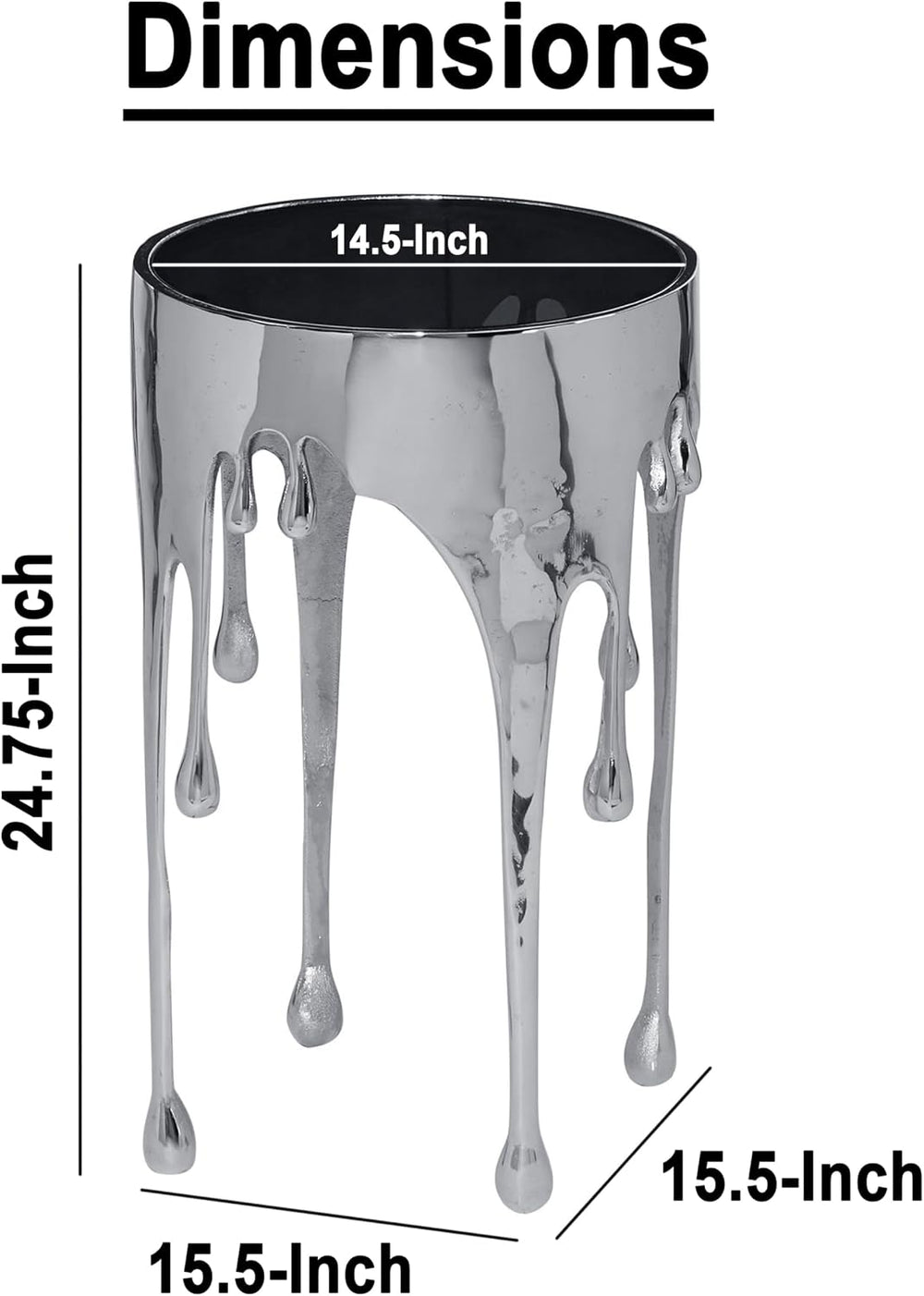 TUP THE URBAN PORT Capri Side End Table, 24.75 Inch Round Glass Top, Silver F...
