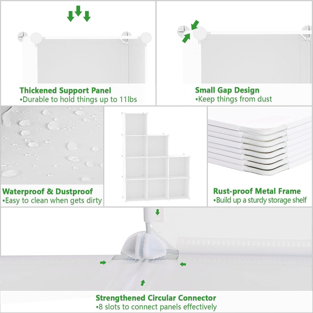 C&AHOME Cube Storage, 9-Cube Bookshelf, Plastic Closet Cabinet Organizer, DIY Stackable Bookcase, Modular Shelving Units Ideal for Home, Office, Kids Room, 36.6" L x 12.4" W x 48.4" H Milky UPCS09M