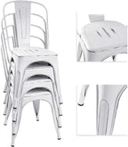 Devoko Metal Indoor-Outdoor Chairs Distressed Style Kitchen Dining Chairs Stackable Side Chair with Back Set of 4 (White)