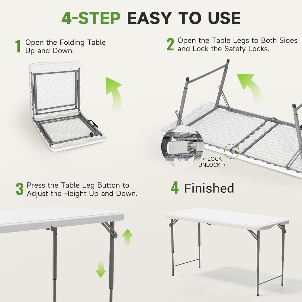 4 Foot Folding Table with Black Table Cloth - Quick 2-Position Adjustable Hei...