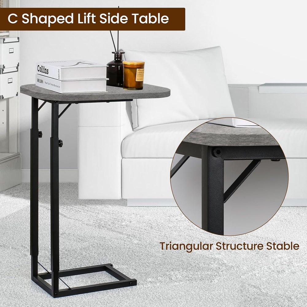 C-Shaped End Table for Couch, Adjustable Sofa Side Table with Sturdy Metal Fr...