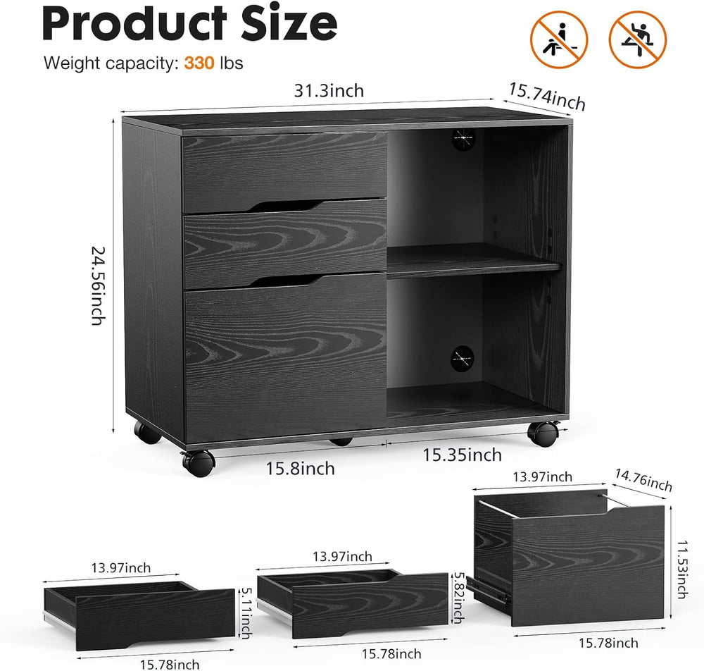 Simple Deluxe 3 Drawer Rolling File Cabinet, Wood Printer Stand with Adjustab...